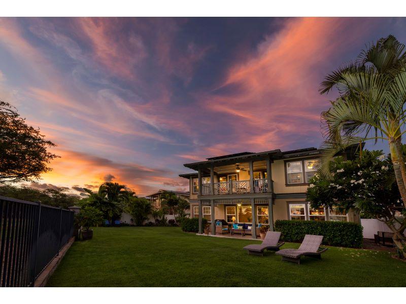 Luxury two-story home in Ewa Beach, Hawaii at sunset