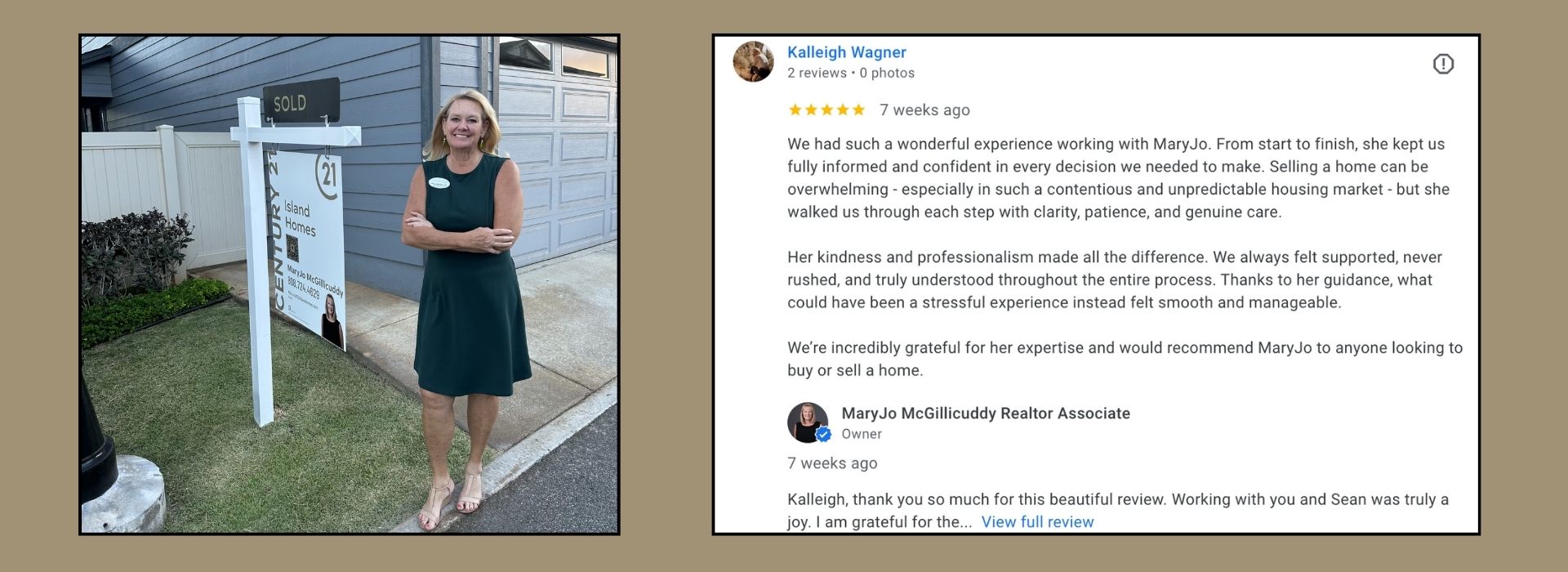 Ewa Beach best realtor maryjo mcgillicuddy with real google review