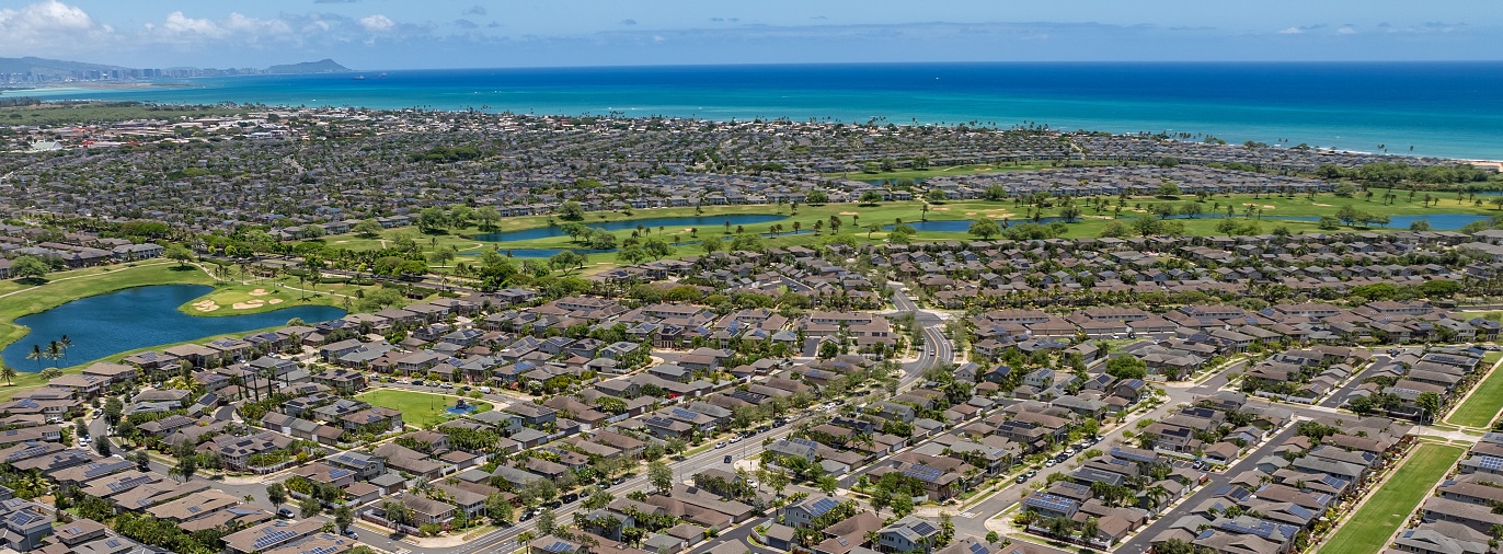 Single family homes in Kapolei Hawaii with modern designs and landscaped yards