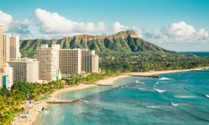 View of luxury units on oahu on the beach near diamondhead