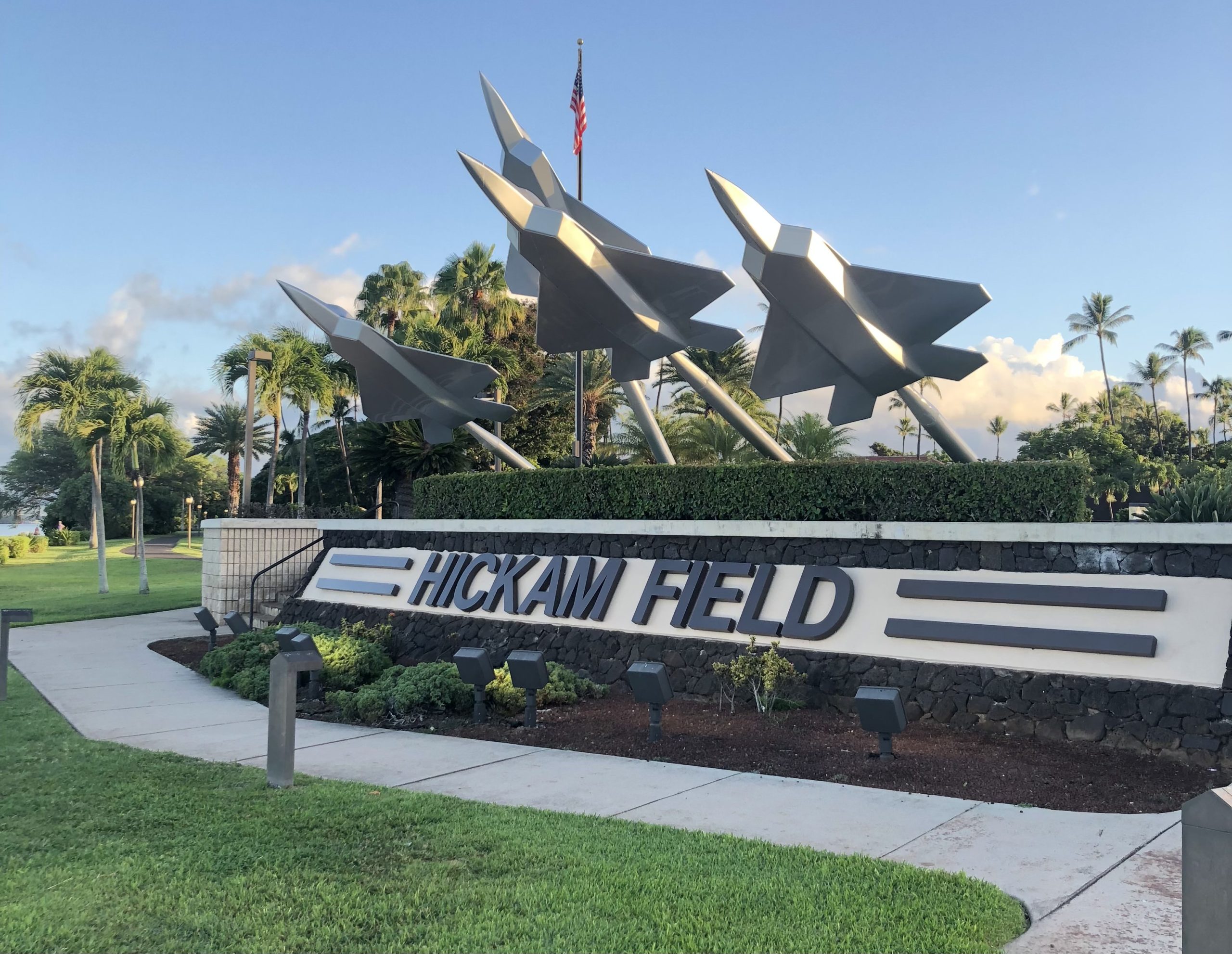 joint base pearl harbor hickam hawaii iconic statue formation of airplanes at harbor entrance